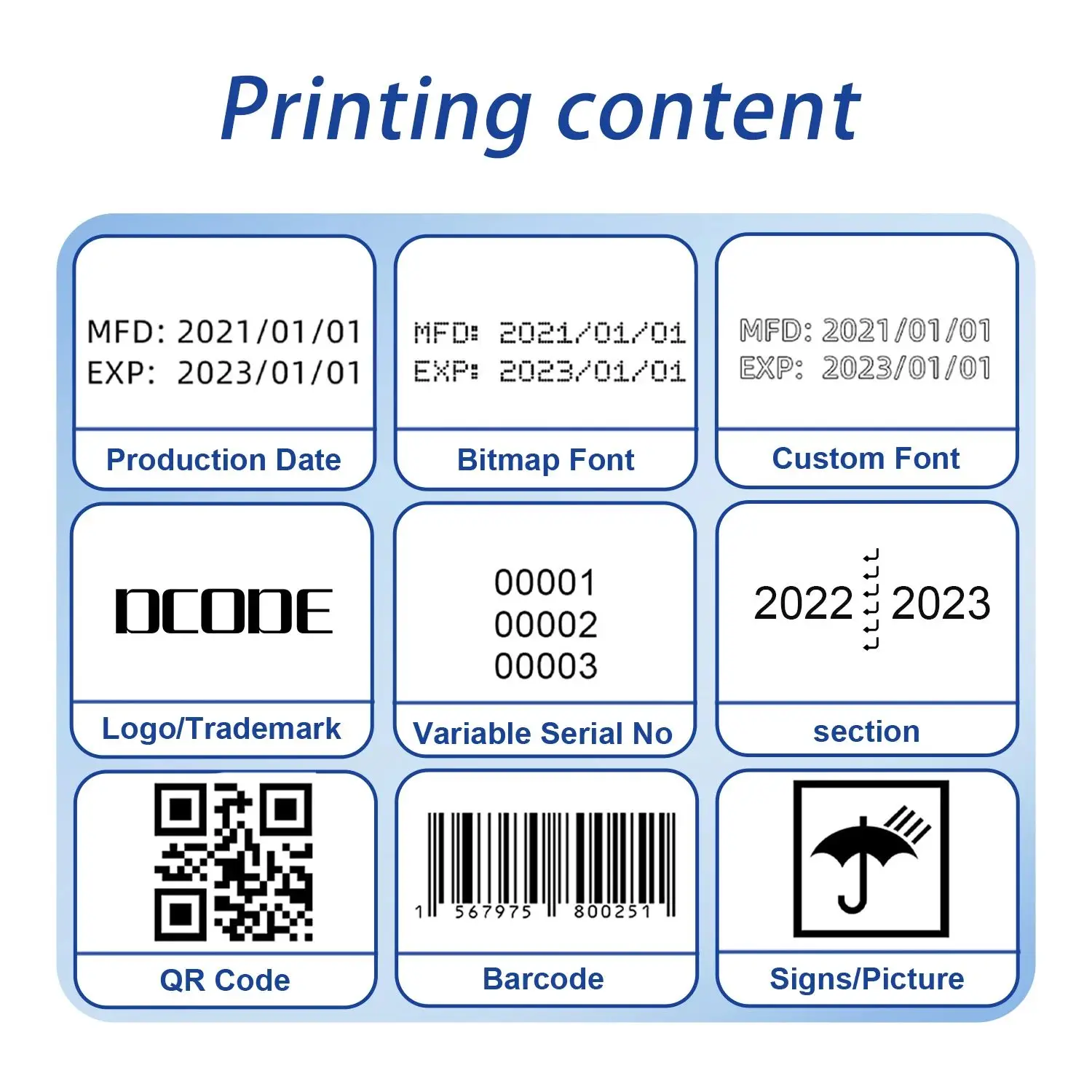 Imagem -06 - Dcode-mini Portátil Inkjet Impressora Térmica Handy Texto qr Código de Barras Lote Número Imagem Logotipo Data Etiqueta Coder Xmini 127 Milímetros