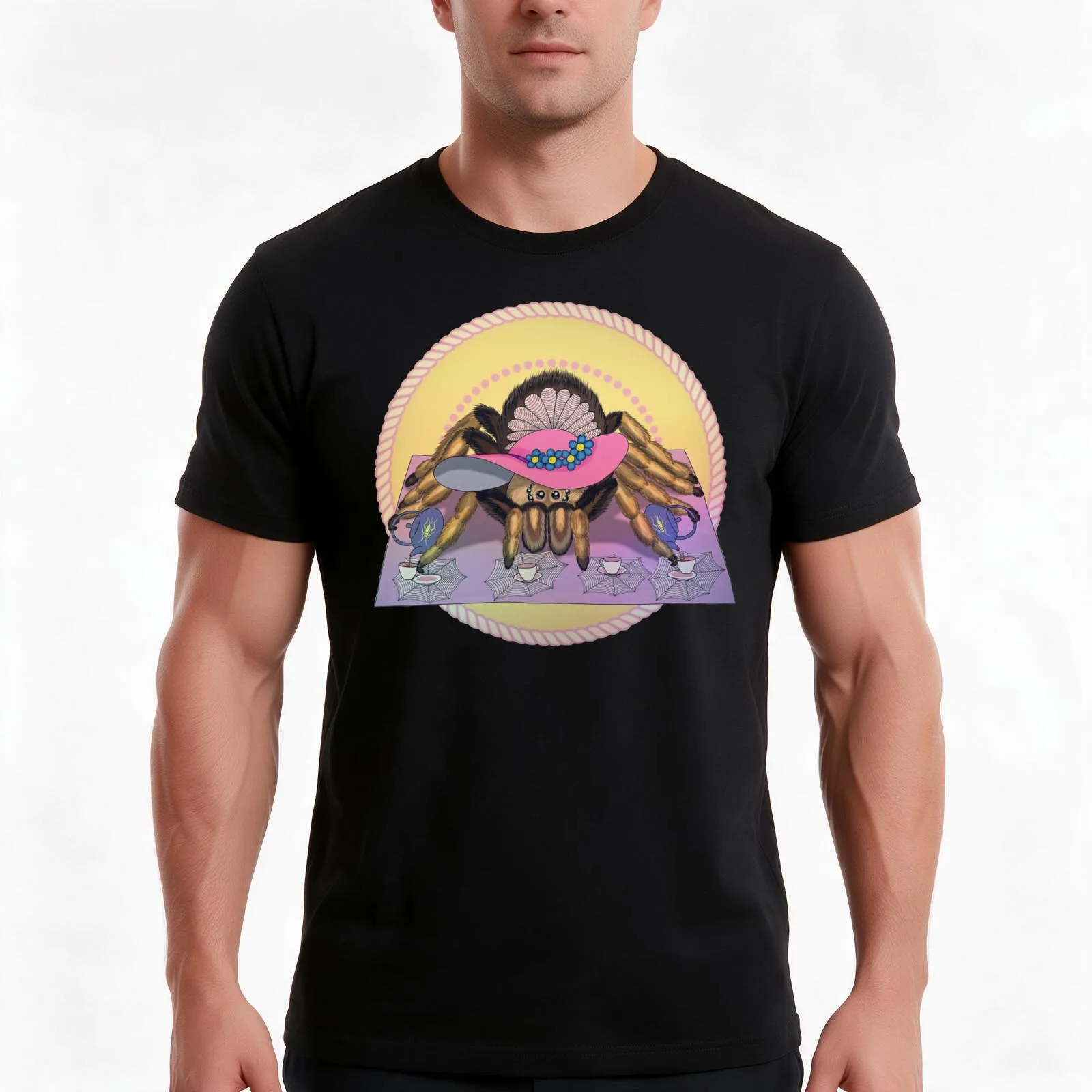 Tarantula tea party T-Shirt Summer Casual Cotton Tee Oversized Streetwear Tops Vintage Graphic Print Loose Fit Short Sleeve