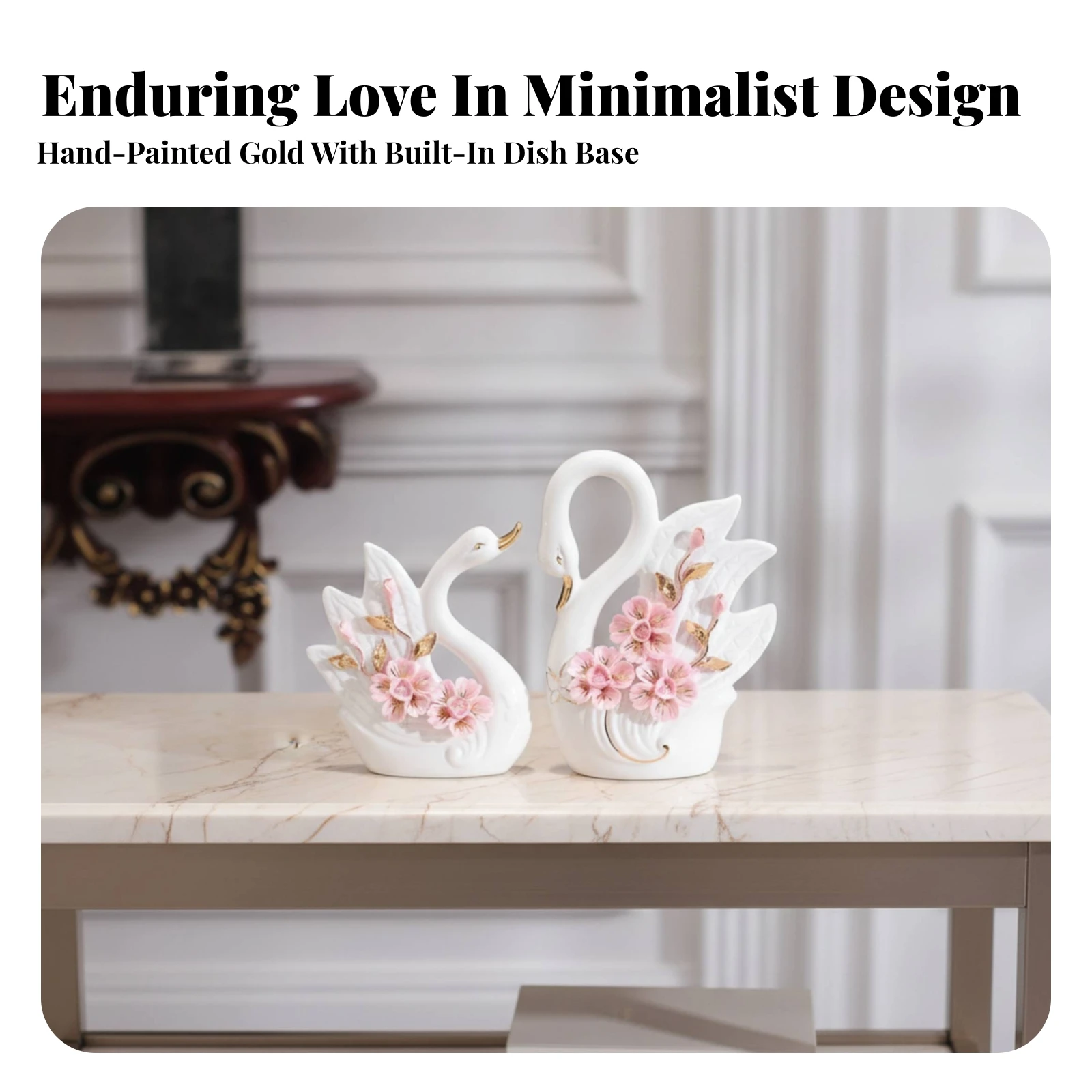 Ceramic Swan Decorative Sculpture Delicate Swan Figurine with Floral Ornamentation Tabletop Ornament Unique Sturdy