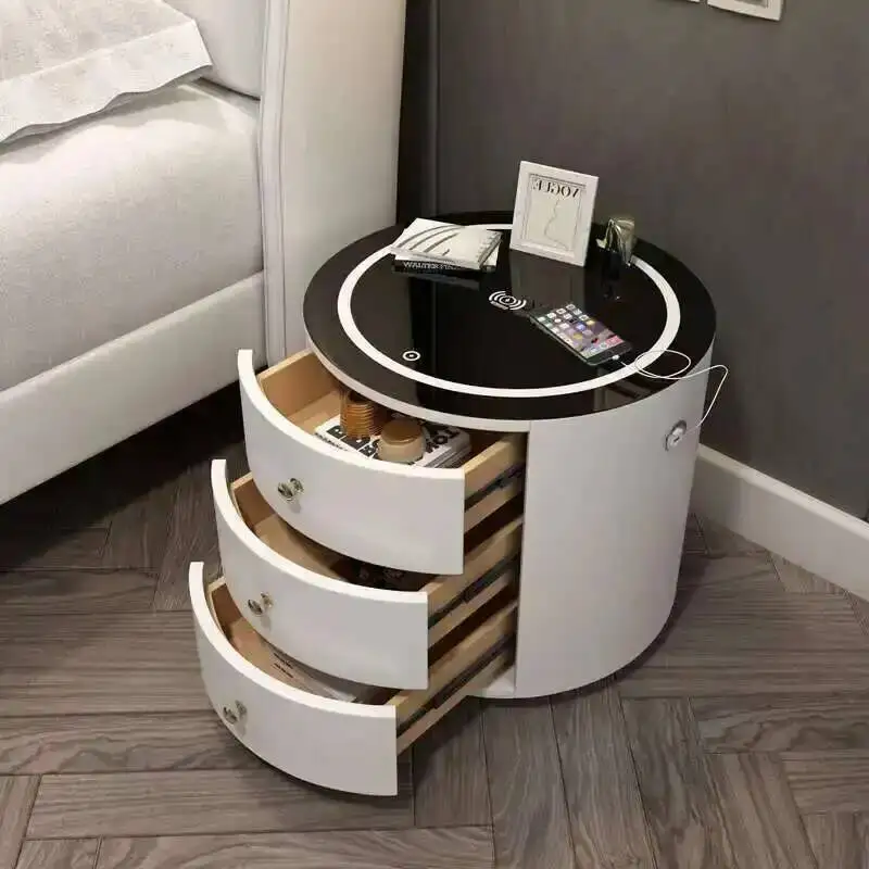 

Round Nordic Smart Multifunctional Cute Nightstands Modern Bedside Table With Wireless Charger Lock Nachttisch Home Furniture
