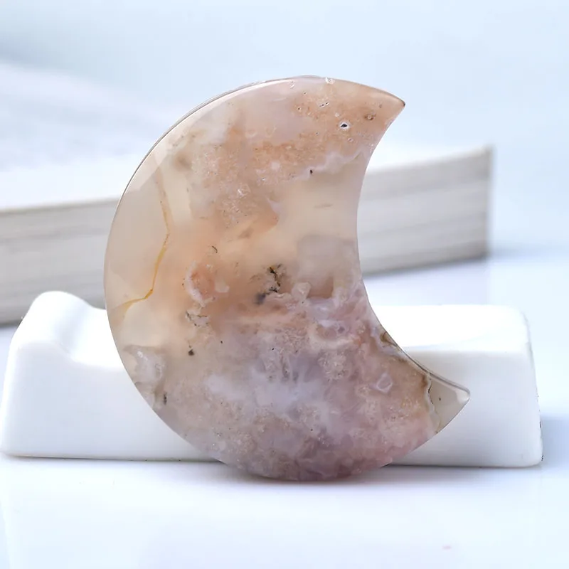 

Natural Gemstone Cherry Blossom Agate Moon Crystal Crafts Home Decor Mineral Reiki Healing Stone Chakra Agate Quartz Gifts