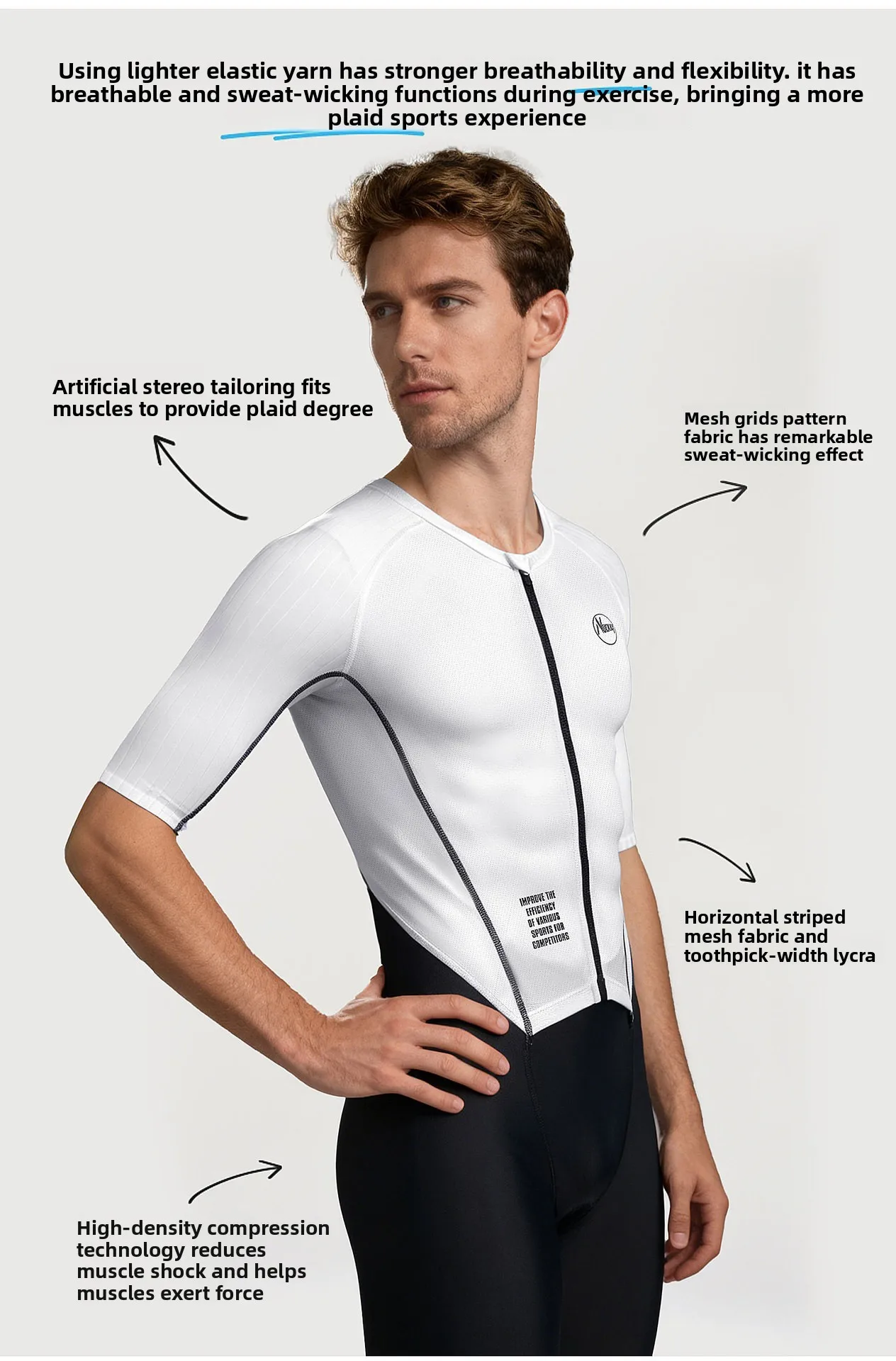 NUCKILY Herren Triathlon-Anzug Ironman Trisuit Ärmellos Radfahren Laufen Schwimmen Einteiliger Kompressionsanzug Schnelltrocknend Aero Rennanzug Pro – Detail 11