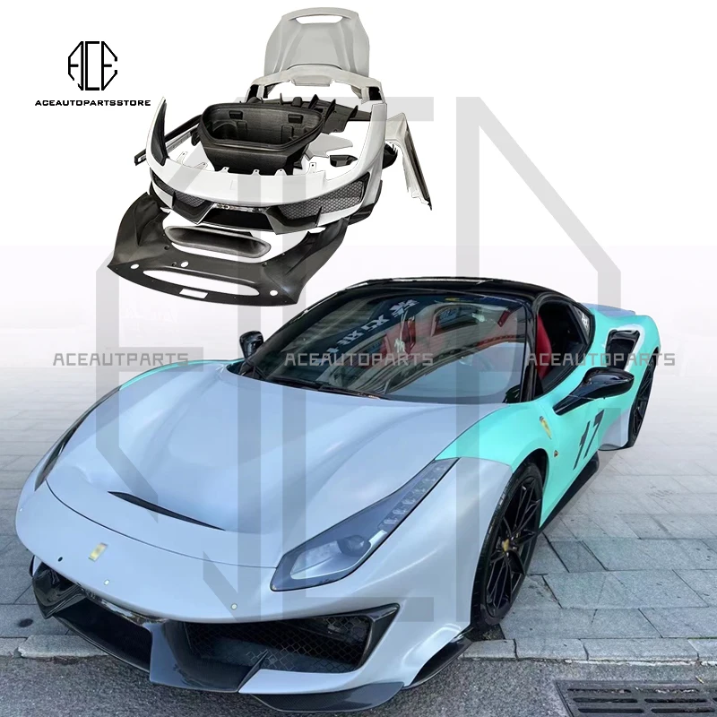 Ferrari 488 GTB del estilo Pista Faldas laterales del parachoques delantero Alerón del maletero del parachoques trasero
