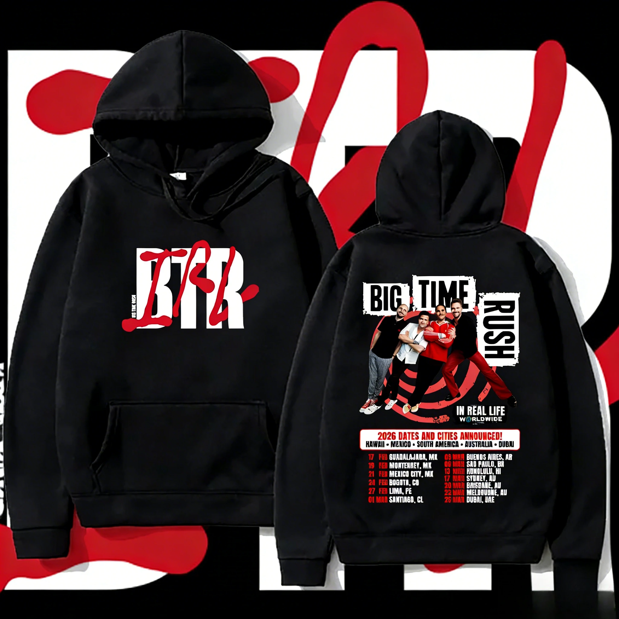 The Big Time Rush Pullover BTR es una sudadera con capucha de algodón 100% estampada para la temporada Otoño/Invierno 2025-26 en todo el mundo en la vida real