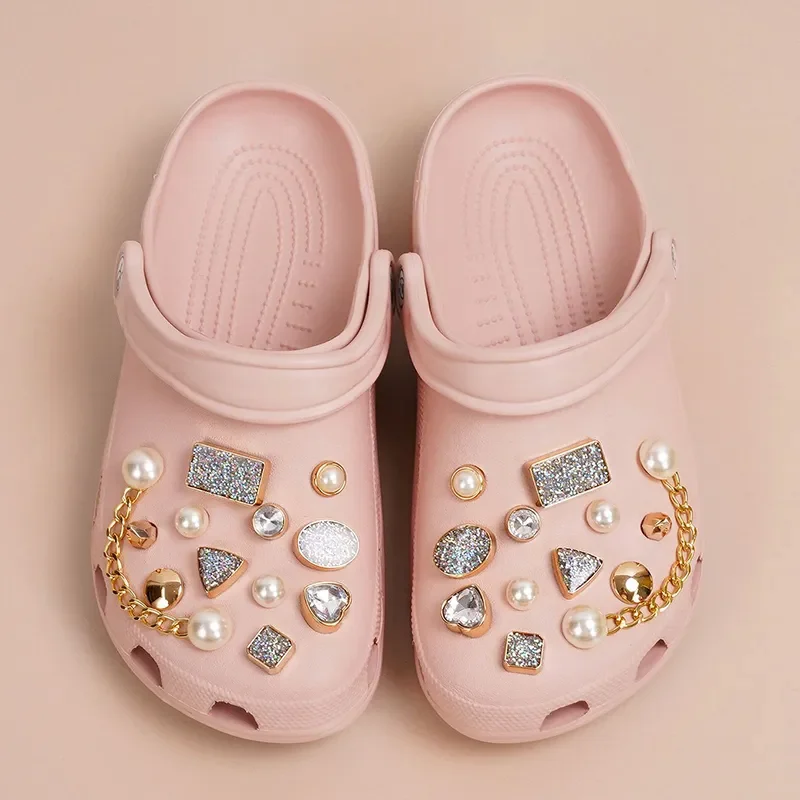 Cadena de perlas de diamante para zapatos, dijes de bricolaje, hebilla de decoración desmontable para agujero, accesorios de dijes para zapatos, fiesta para Niños, Niñas