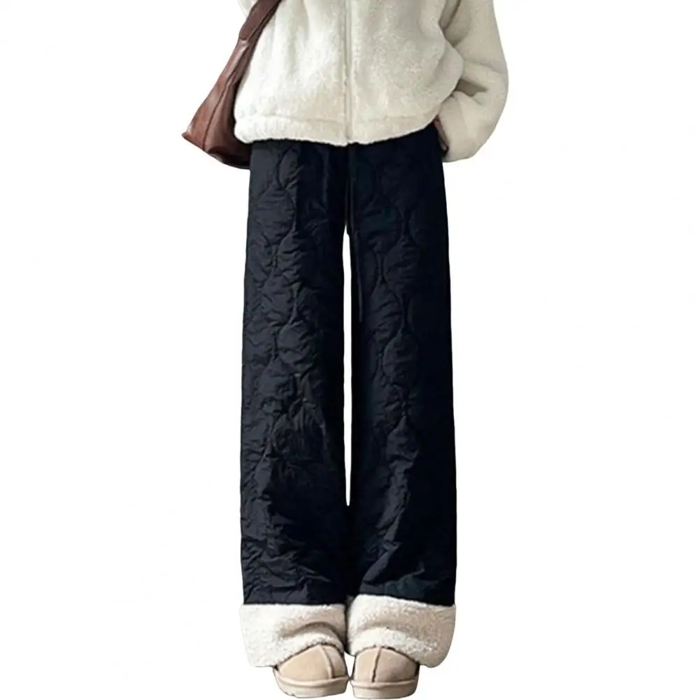 겨울 여성용 플러시 안감 코튼 팬츠 하이웨이스트 엘라스틱 와이드 레그 바지