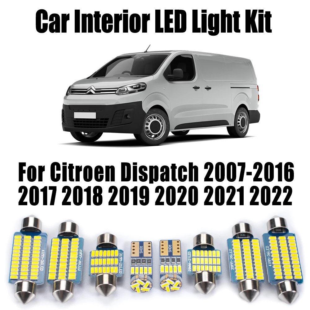 

11 шт. Canbus автомобильные светодиодные внутренние купольные лампочки для багажника, комплект лампочек для Citroen Dispatch 2007-2019 2020 2021 2022, автомобильные аксессуары