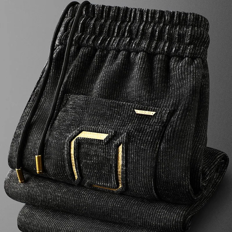 

Light luxury thick wool fabric casual sports pants men winter slim warm men's small foot sweatpants