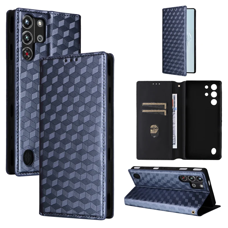 

Для Nubia Red Magic 10s Pro магнитная карта откидная кожаная подставка стереоскопические линии защитный чехол для телефона RedMagic 10 Pro Plus
