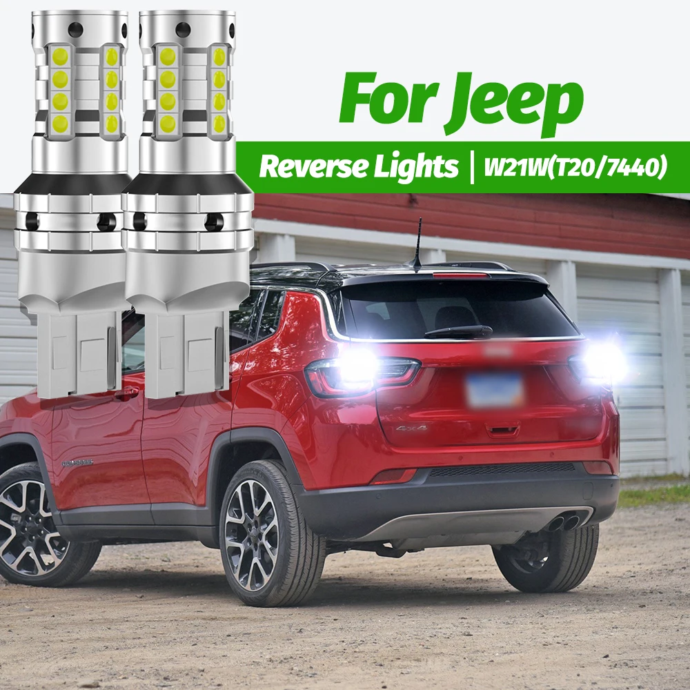 2 pçs led luz reversa blub lâmpada de backup w21w 7440 t20 canbus sem erro para jeep compass 2011-2021