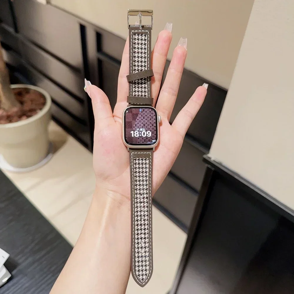 Cinturino per Apple Watch 38/42mm cinturino in pelle pied de poule Iwatch Ultra 49mm S8 cinturino da donna Se 40mm/44mm 41/45mm serie 987654321