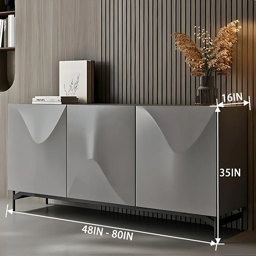 Sideboard Storage Cabinet - Sideboard Buffet Cabinet With 3 Doors, Freestanding Modern Storage Cabinet(Grey, 64'')|