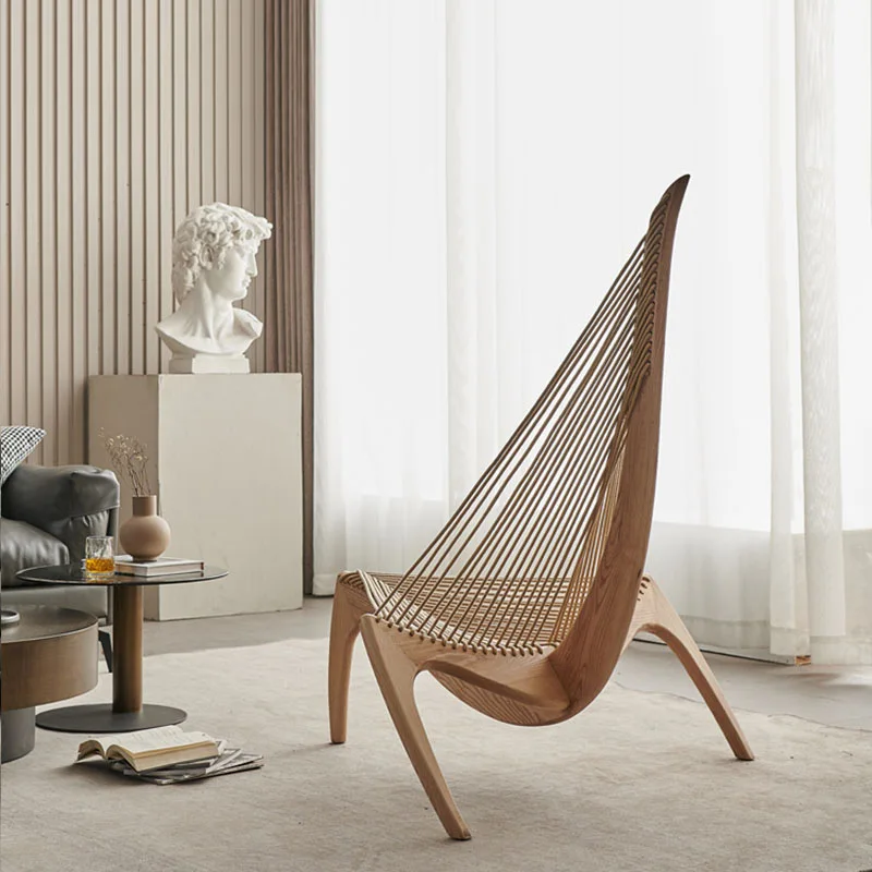 Nordic Solid Wood Sailing Art Creative B & B Wine Porch Leisure Chair Recliner Harp