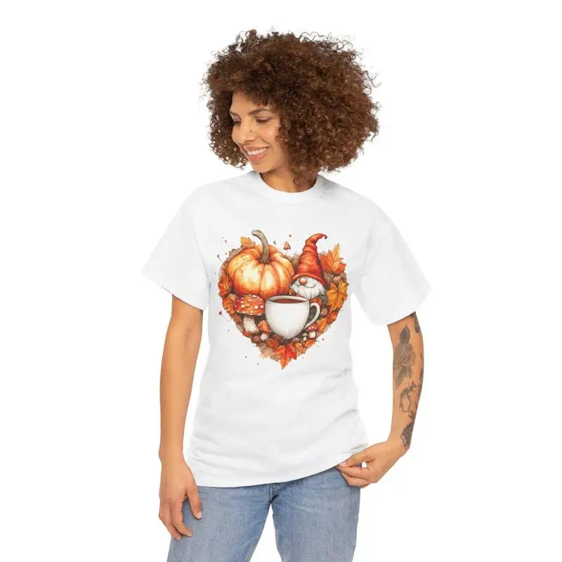 

Fall Gnome Heart T Shirt Cotton Halloween