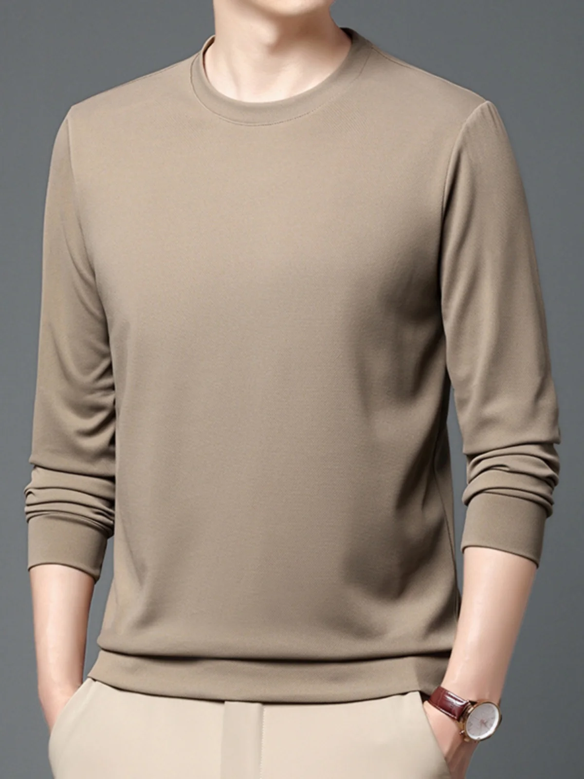 

Long Sve round Ne T-irt Men's Casual Base irt Young Middle-aged Spring Autumn Busin Leisure Sweatirt Pure Color...