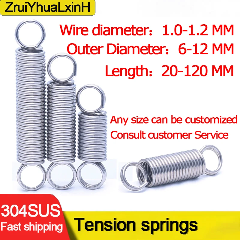 304 Stainless Steel O-ring Spiral Tension Spring, Steel Wire Diameter: 1.0/1.2mm Outer Diameter：6-12mm Length：20-120mm