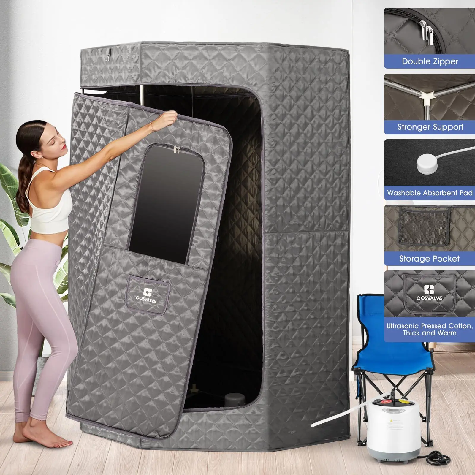 

Large 1600W 4L Full Size Steam Sauna Portable Personal Home Spa Detox w/ Remote
