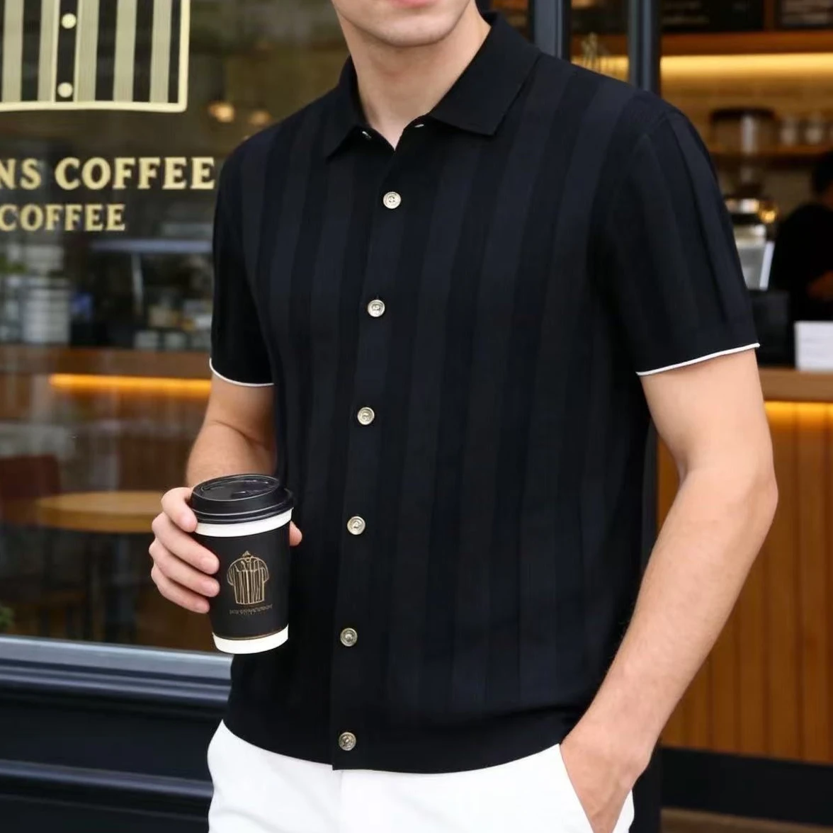 Мужская классическая рубашка BC 26 Summer New Fashion с отложным воротником и коротким рукавом на пуговицах