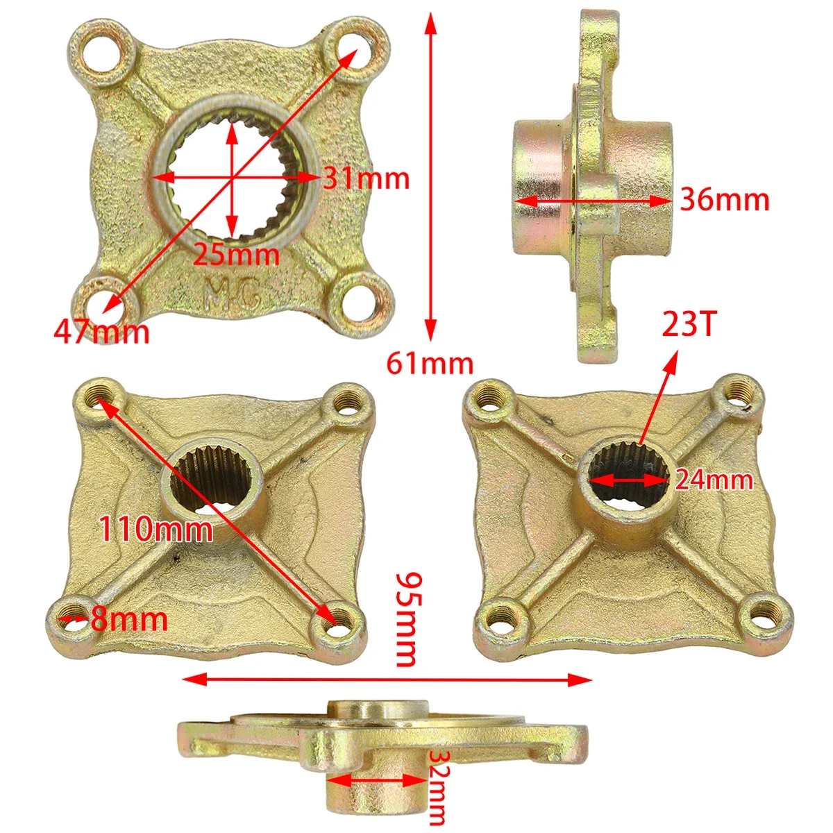 

1pcs 23 Tooth Spline 4 Stud Wheel Rear Axle Hub Rim Fit for 110CC 150CC Quad Bike ATV Dune Go Kart