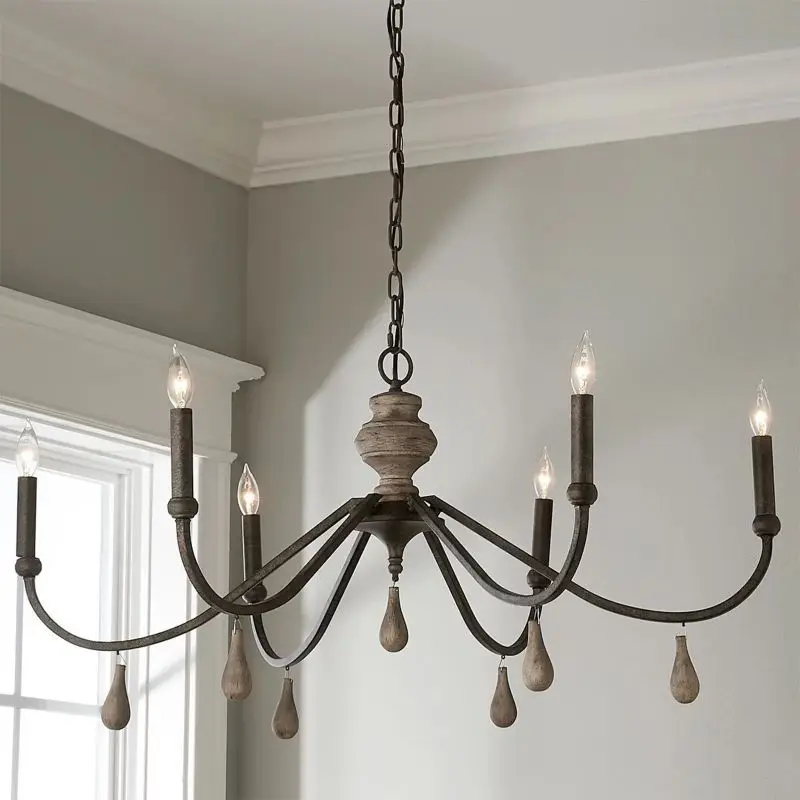 

American country branch living room chandelier French solid wood homestay hall decorative lamp creative retro designer