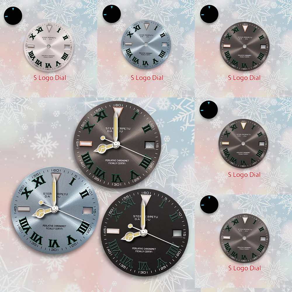 28.5mm S Logo Roman num Dial Hands Fit NH35/NH36/4R Automatic Movement Ice Blue Luminous Watch Modification Accessories