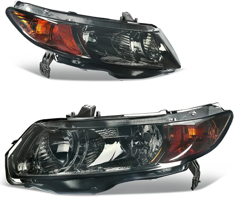 Headlight Assembly Compatible with 2006-2011 Civic Coupe OE Style Replacement Headlamps Black Housing with Amber Park Lens