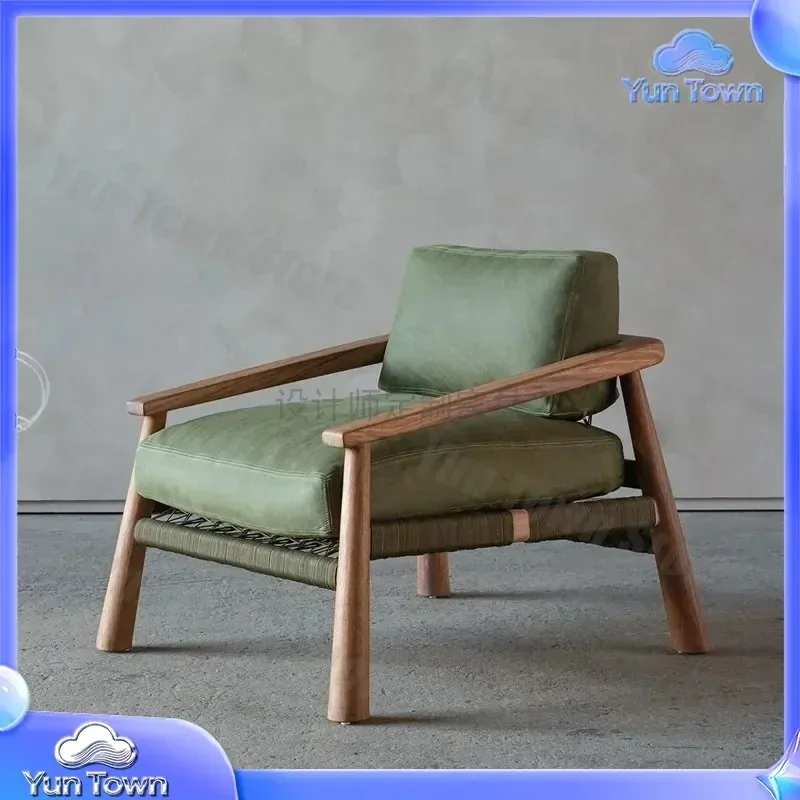 for Nordic simple atmosphere solid wood living room sofa chair for hand braided rope leisure chair for armrest single chair