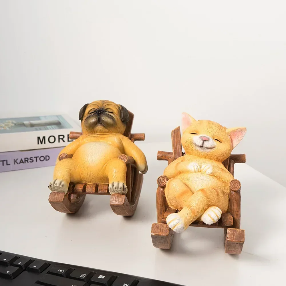 Healing Rocking Chair Cat and Dog Resin Sculpture Entrance Living Room Bedroom Desktop Home Crafts Ornament Decoration