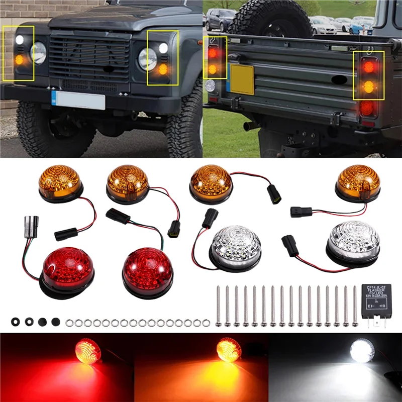 A02Q-LED أضواء خلفية المؤشر الأمامي والخلفي بدوره مصباح إشارة الجانب ماركر طقم مصابيح لاند روفر المدافع 90 / 110 1990-2016 #2