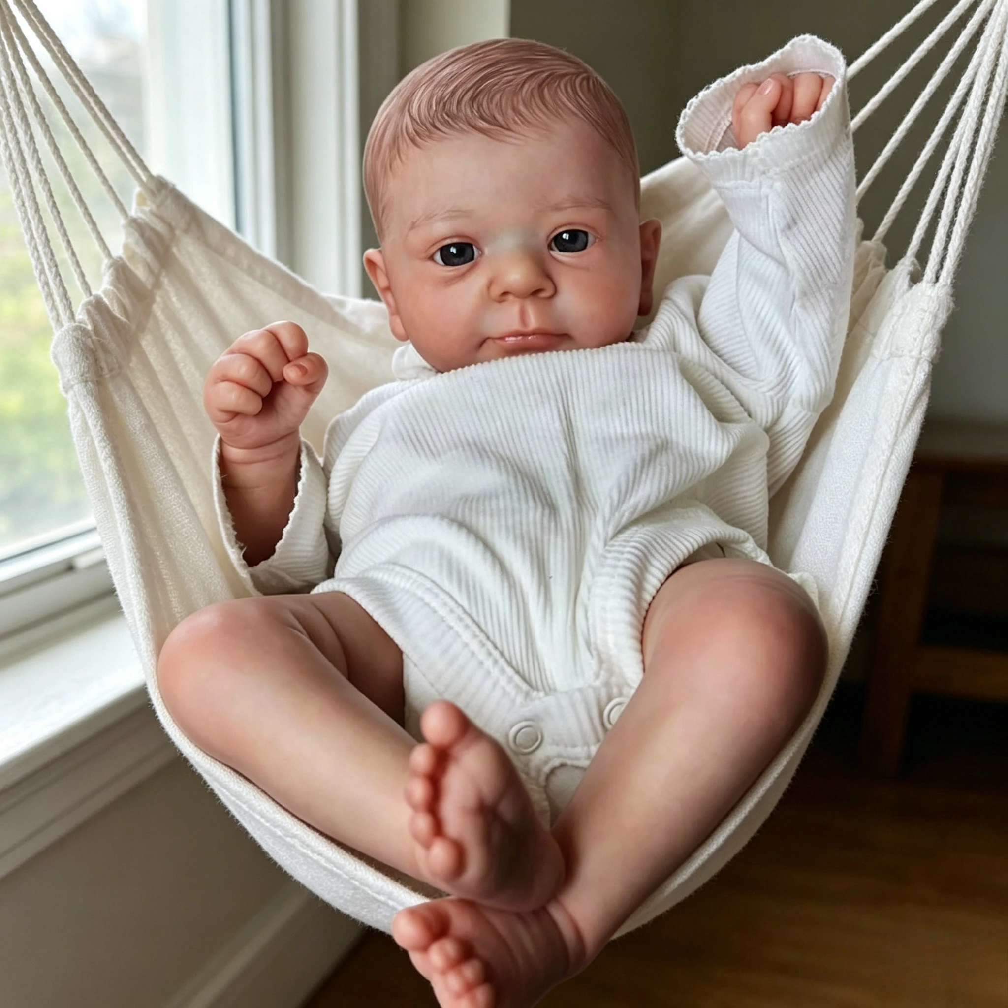 

45CM Finished Reborn Baby Doll Felicia, Lifelike Newborn Size, Hand Detailed Painting 3D Skin with Visible Veins