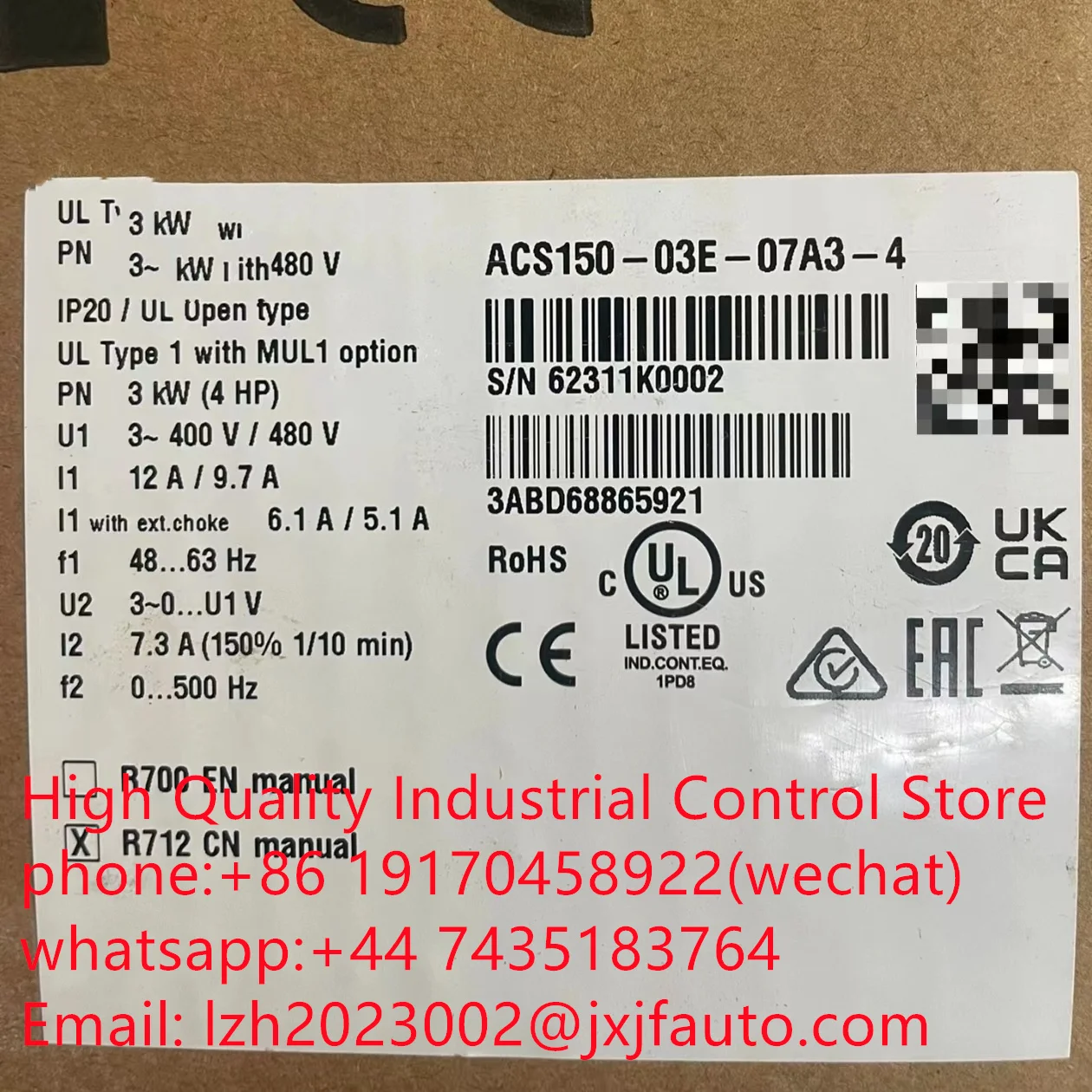 ACS150 series VFD，ACS150-03E-05A6-4，order  number 3ABD68865891