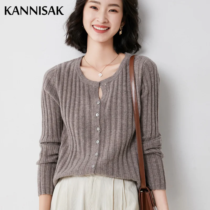 Autumn Winter Women\'s Cardigans O-neck Single Breasted Slim Knitted Tops Solid Korean Cardigan Femme Knitwear Brown Pink Sweater