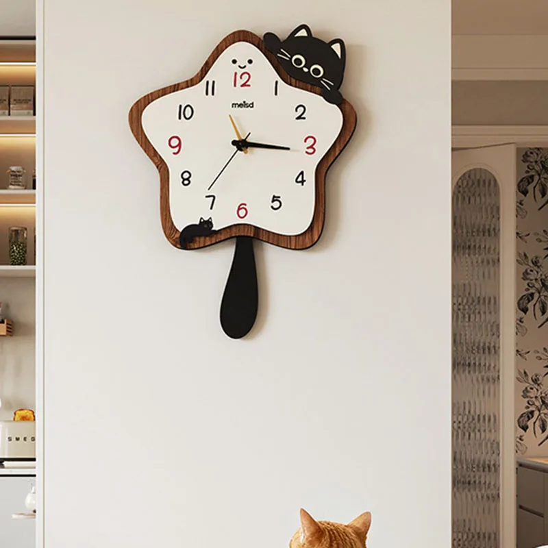 Minimalist Cat Wall Watch Xenomorph Bedrooms Cute Wooden Wall Watch Aesthetic Interior Relogio De Parede Ornaments Home Decor