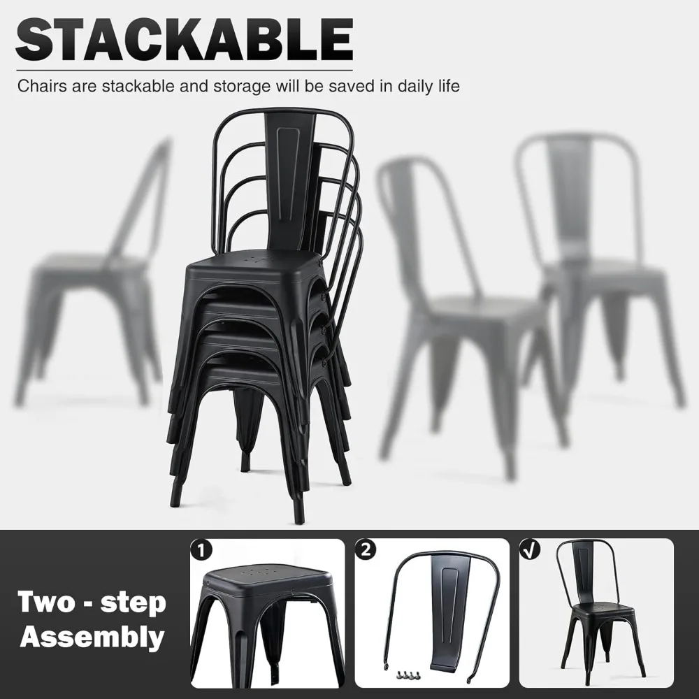 Metal Dining Chair Set of 4 Stackable Indoor Outdoor Industrial Vintage Chairs Bistro Restaurant Kitchen Cafe Side Chairs Matte image 3