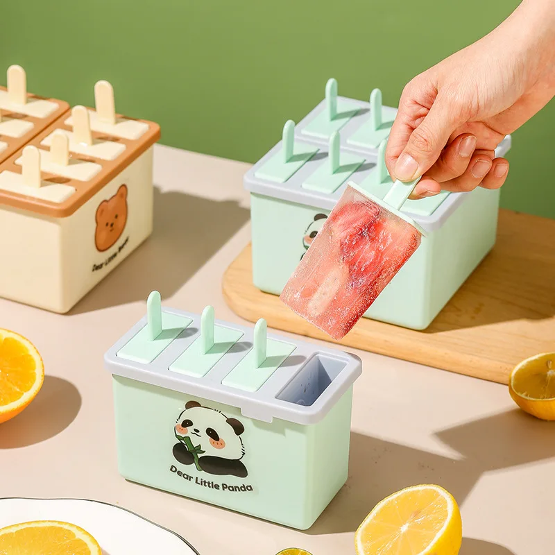 

4 Grid Ice Cube Mold witn Handle Ice Cream Mold Popsicle Making Chocolate Mold Summer DIY Drink Jelly Cool Tea Milk Whiskey