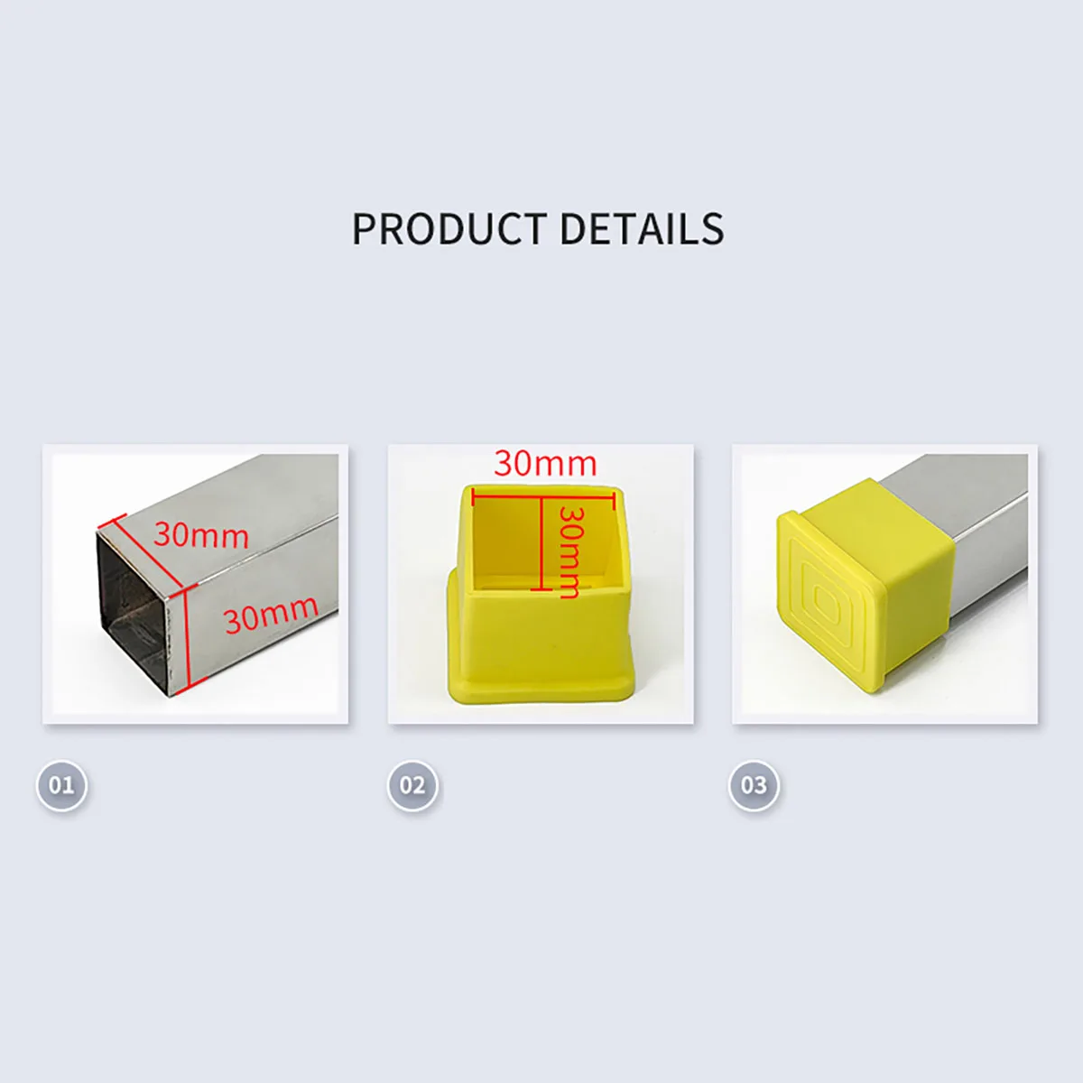 Bouchons en Plastique Jaune, Inserts d\'Obturation, Bouchons Rectangulaires, Carrés et Ronds, 15x30mm-50x50mm, 22mm, 25mm, 28mm, 30mm, 32mm, 48mm,