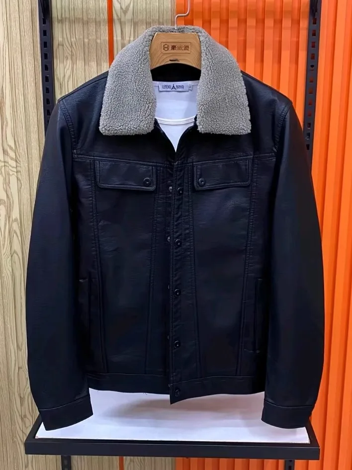 

Высококачественная модная мужская куртка из искусственной кожи с воротником-стойкой, осенне-зимняя верхняя одежда, универсальная, трендовая, молодежная, класса люкс