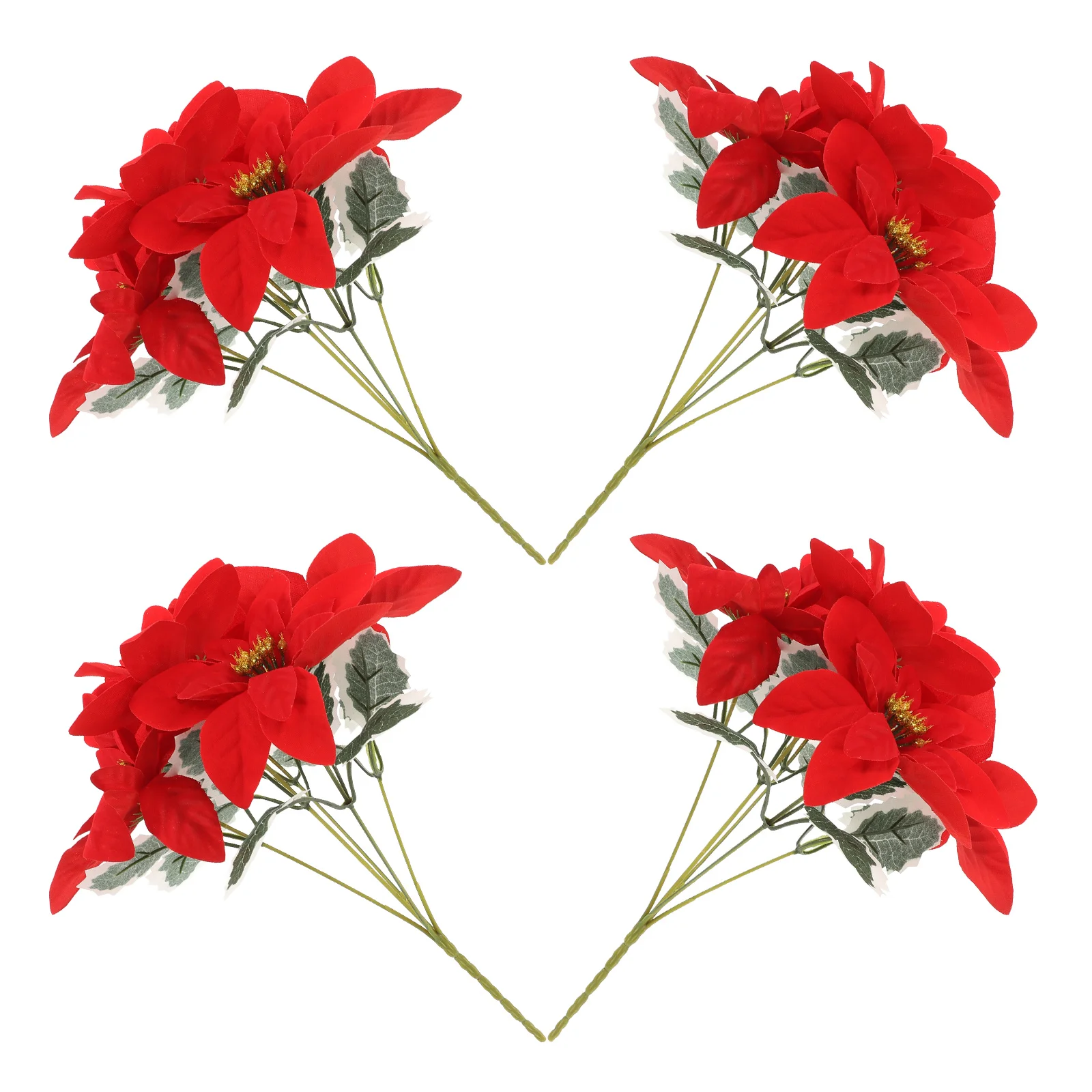 

4Pcs Artificial Red Poinsettia Flowers Christmas Bouquet Stems Indoor Wedding Table Centerpiece Decoration Flowers Realistic
