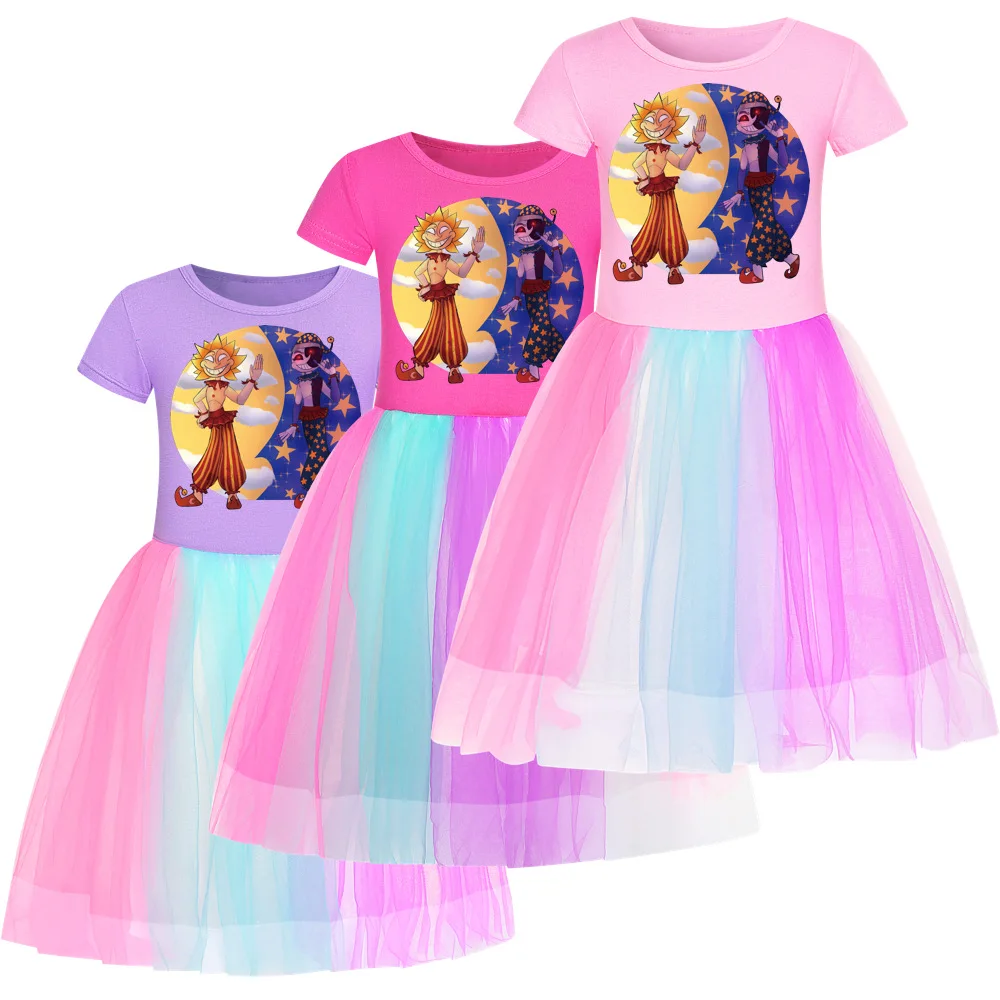 2022 Hot Selling Kids Charm Sundrop FNAF Sun clown Costume Princess Dress For Girls Birthday Party Gown Baby Christmas Cosplay