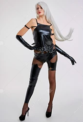 Miccostumes Women Black Cosplay Costume Bodysuit Stockings Gloves