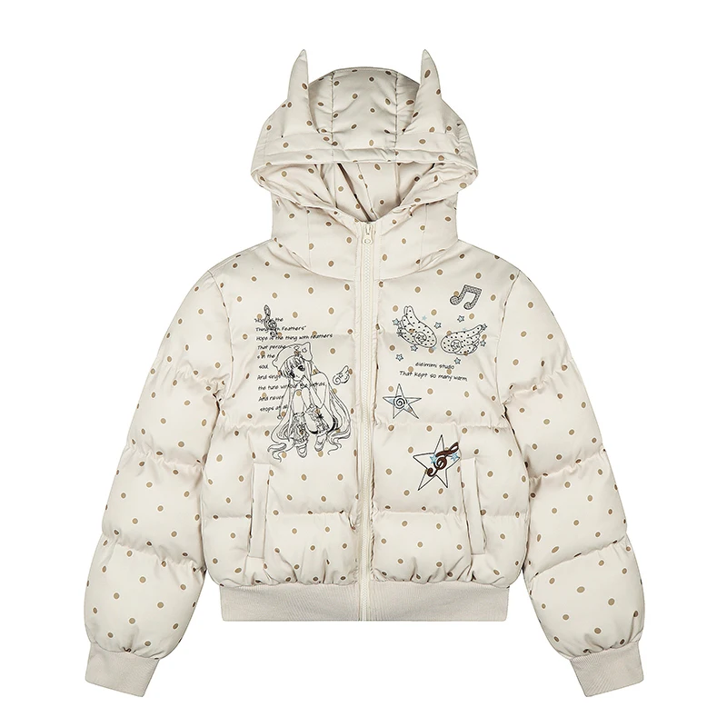 

Y Demo Sweet Y2k Мультяшная девушка в горошек Рог демона с капюшоном хлопковая куртка женская теплая стеганая куртка на молнии с длинными рукавами