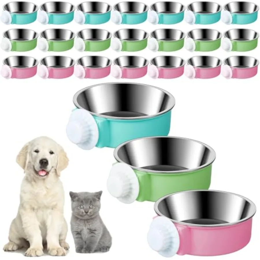 

12 Pcs Crate Bowls Bulk Puppy Dog Bowls for Kennel Removable Stainless Steel Crate Water Bowl Kennel Hanging Food Feeders Coop