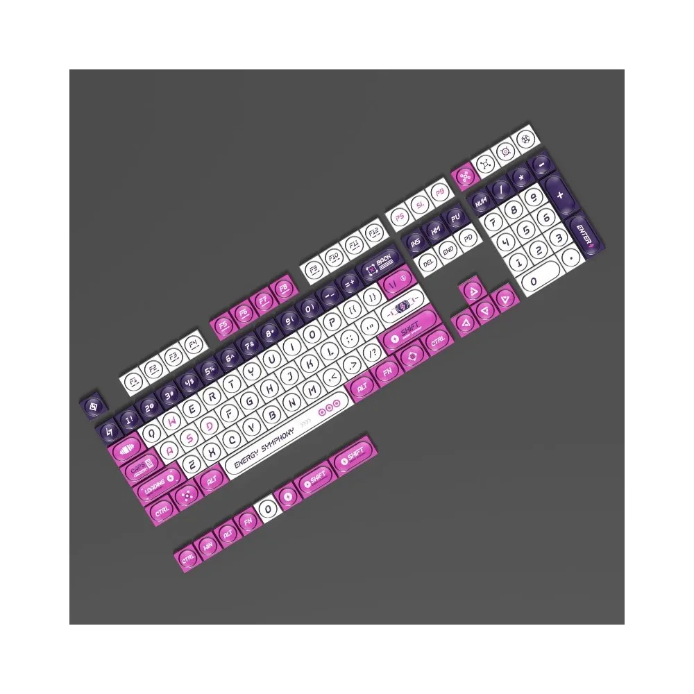 

Futuristic Pink Purple White Keycaps Energy Symphony PBT Sublimation Original Height Mechanical Keycaps