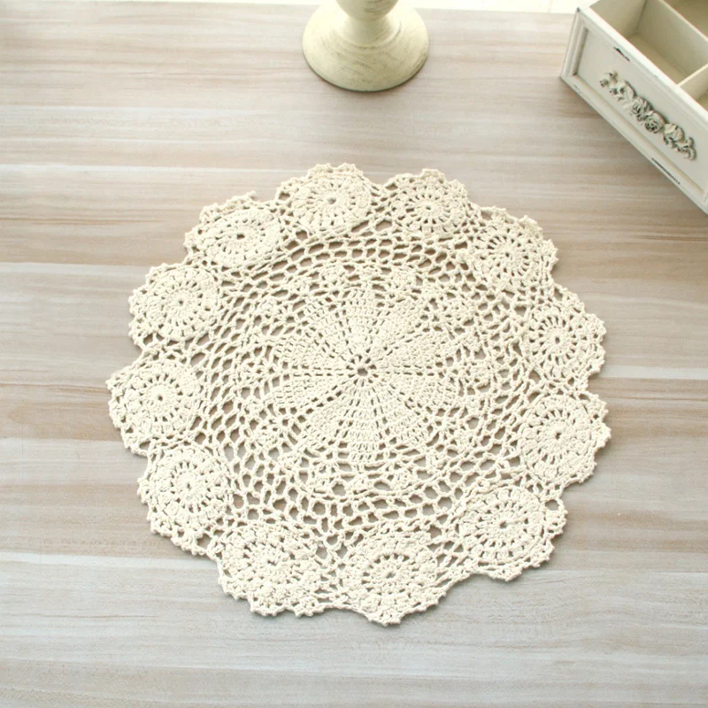 Round Hand Crocheted Doily Vintage Cup Mat Cotton Crochet Table Place Mat Wedding Napkins Cloth Lace Placemats Decorative