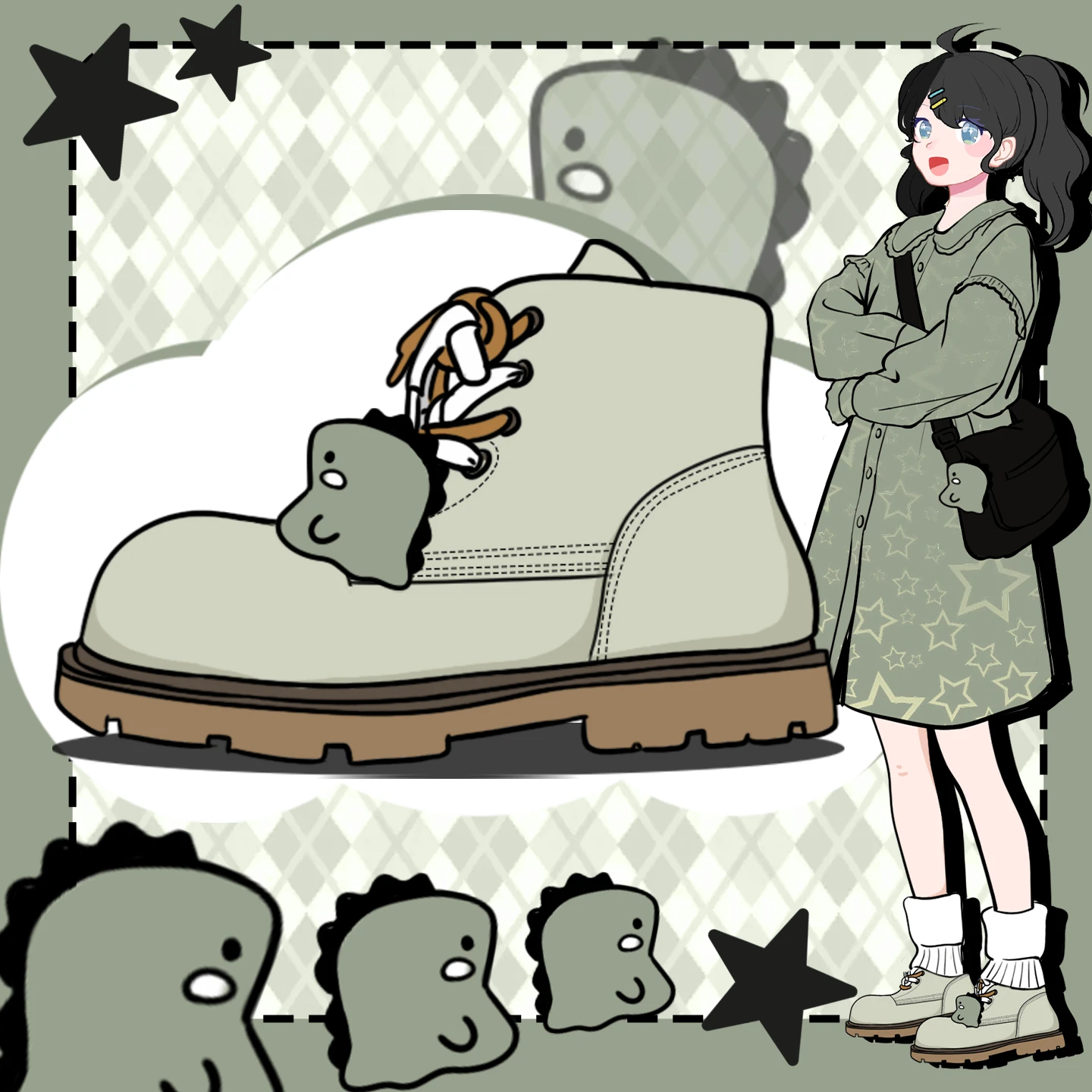 

Amy and Michael 2025 Autumn New Adorable Anime Cartoon Dino Boots Women Ankle Boots Female Lovely Girls Students Platform Boots