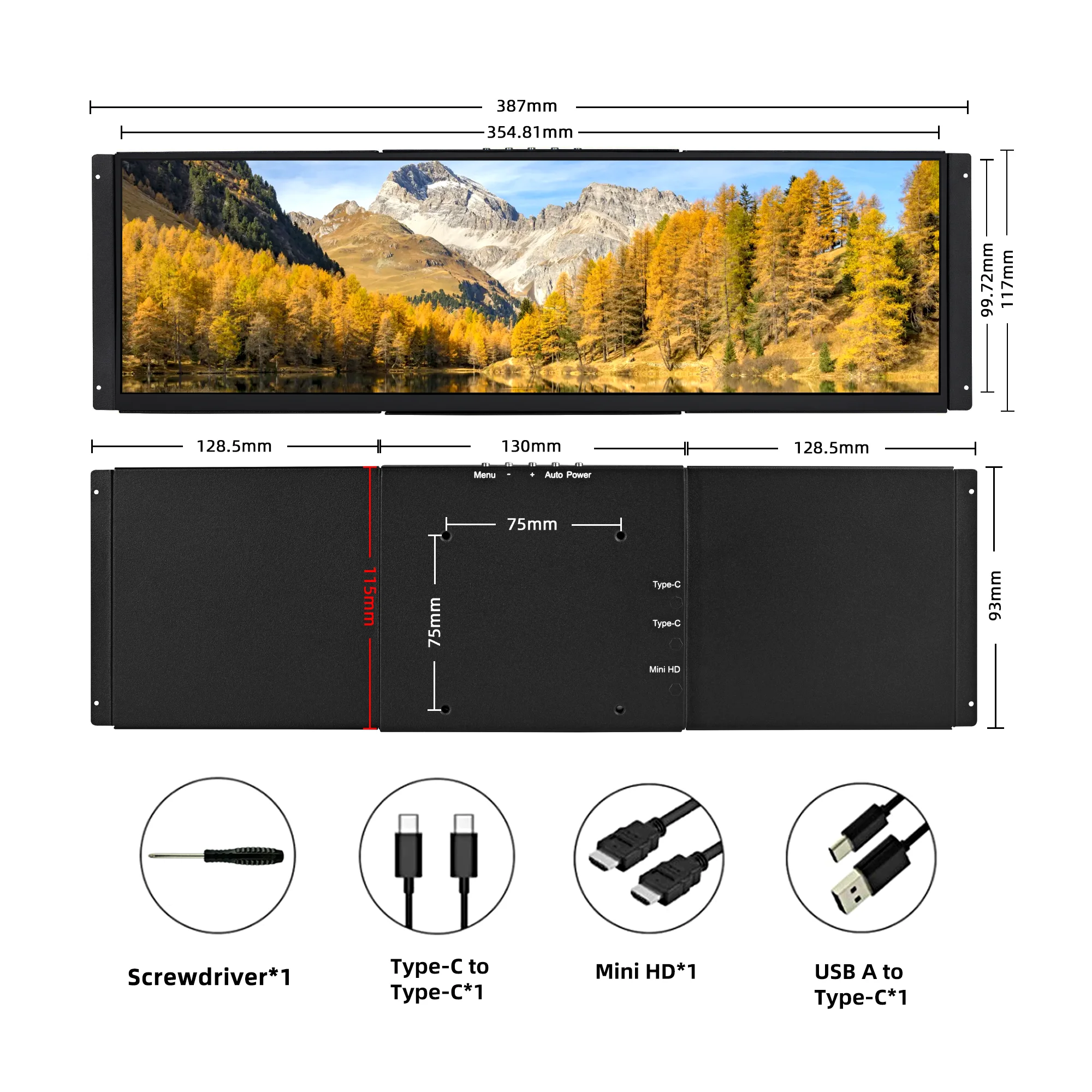 Wisecoco 14,5 Zoll 2,5 k 2560*720 tragbarer Touchscreen Computer Sekundär bildschirm für Laptop-Handy Auto GPS PS5 Xbox Spiel Display