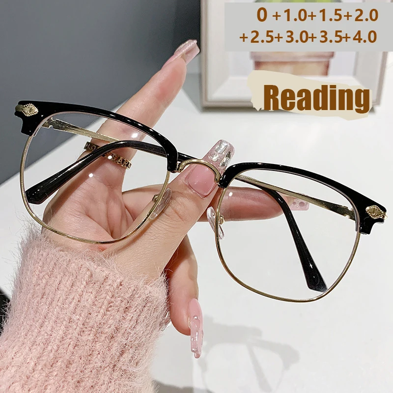 Anti-Blaulicht-Lesebrille aus Metall mit Halbrahmen-Augenbrauen, hochauflösende Business-Lesebrille für Herren 820