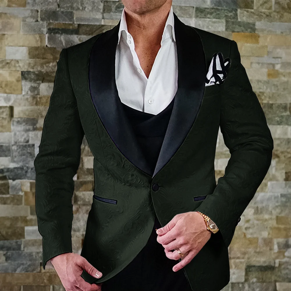 Ivory Men's Jacquard Blazer 3-piece Set Wedding Groom Tuxedo (Jacket Pants Vest) Formal Party Dress Elegant Men's Custom Suit