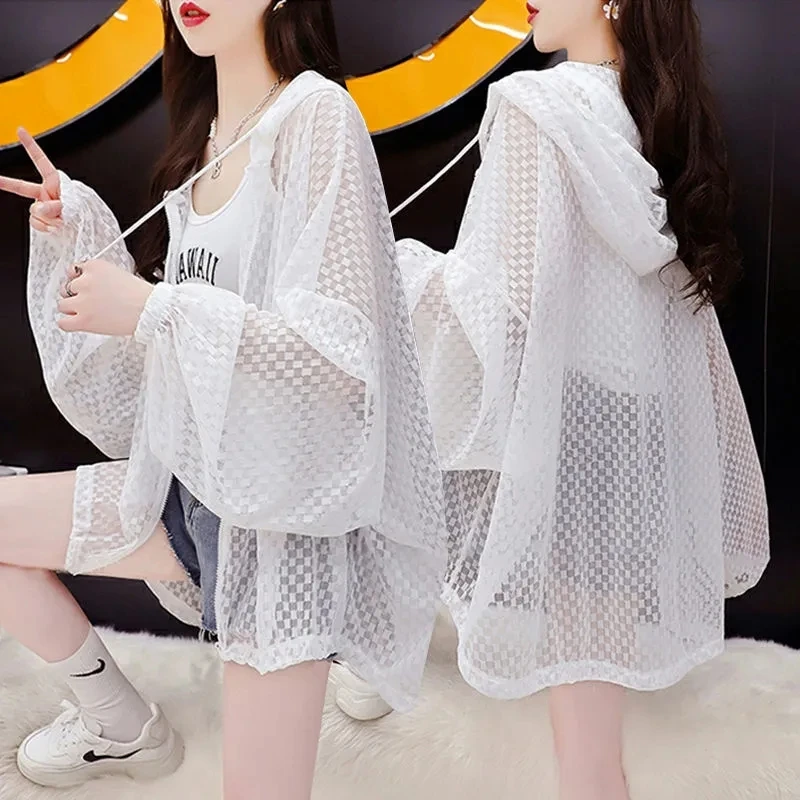 Sun Protection Clothing 2024 Summer New Hollow Sunscreen Clothing Women's Loose Design Thin Breathable Sunscreen Clothing Jacket