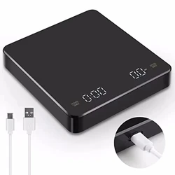 Rechargeable Coffee Scale - 0.1g Precision, 3kg Capacity, Timer, LED Display, USB Charging for Espresso & Kitchen Use
